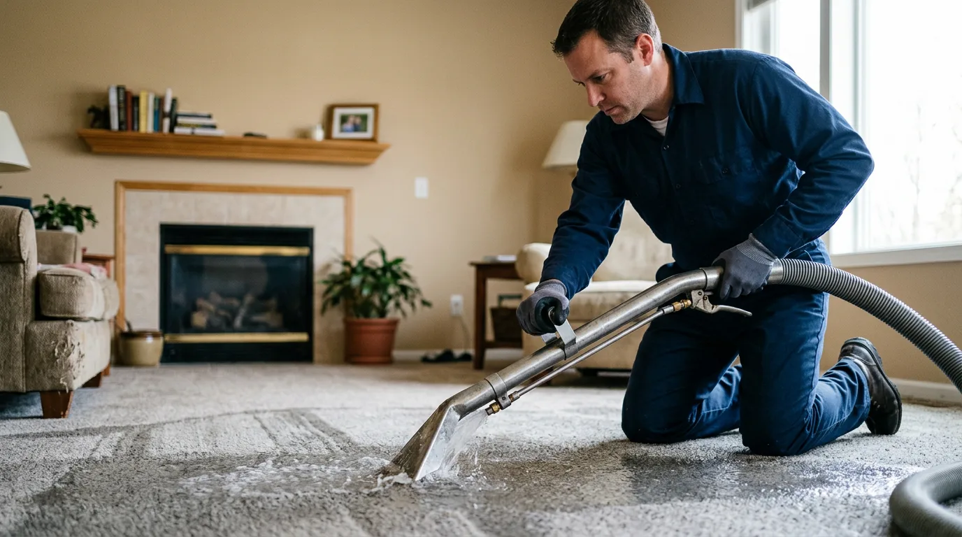 Water damage restoration technician working near Sheffield, VT